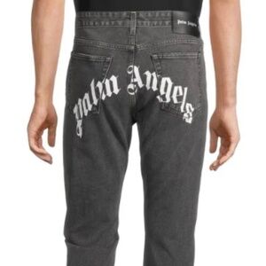 Palm Angels Men's Curved Logo Jeans, Black/White, size 38 NEW